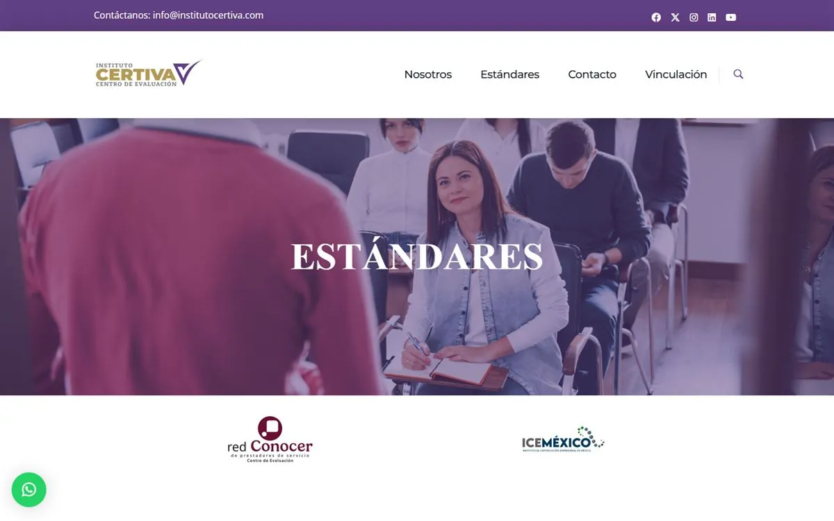 Página de estándares del sitio de Instituto Certiva