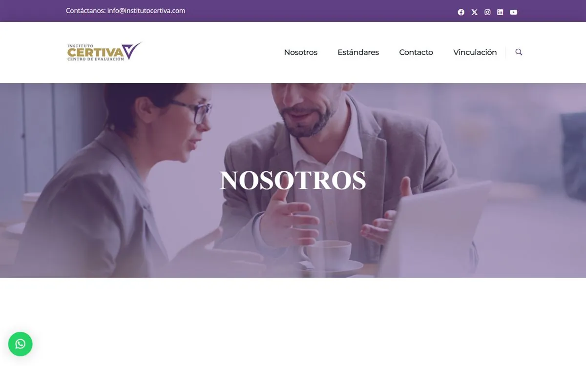 Página Nosotros del sitio de Instituto Certiva