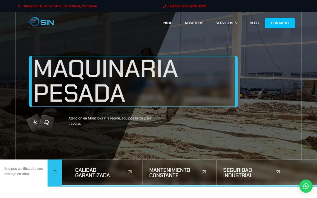 Página de maquinaria pesada del sitio de Equirent