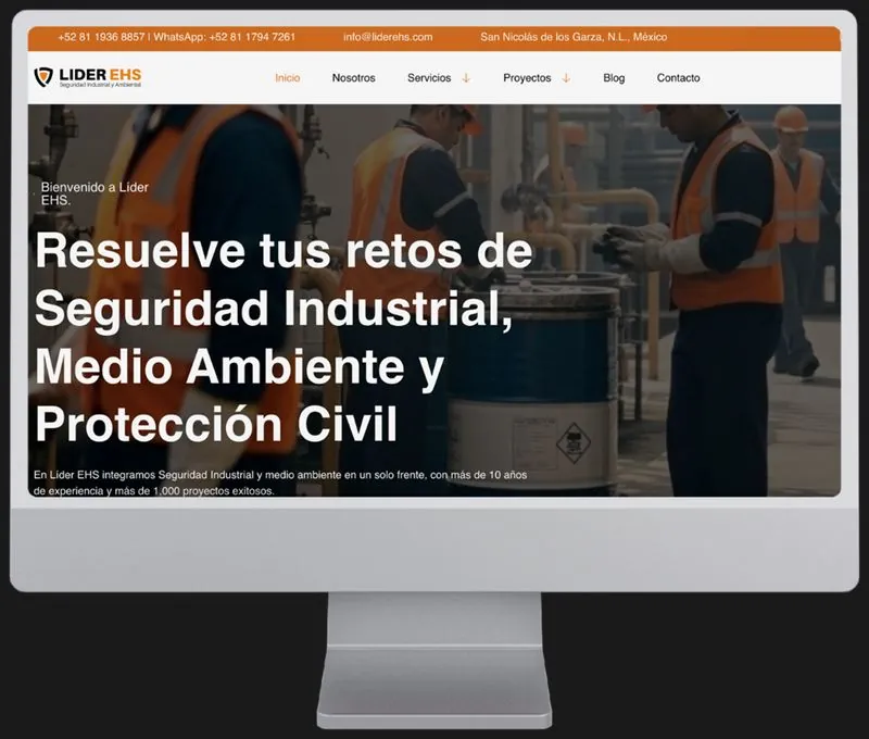 Portada del sitio web de Líder EHS vista en computadora