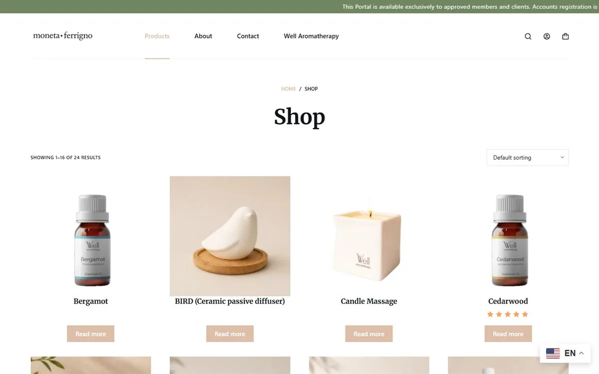 Catálogo de productos de la tienda en línea de Moneta Ferrigno