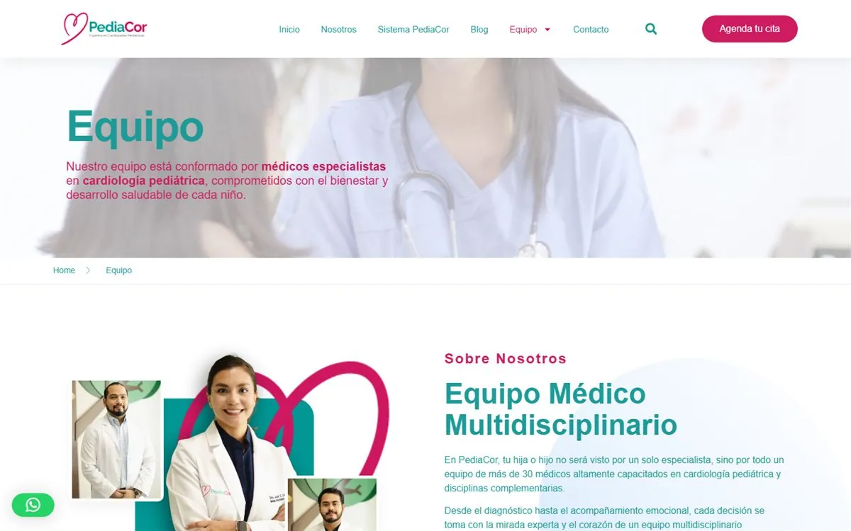 Página del equipo médico del sitio de PediaCor
