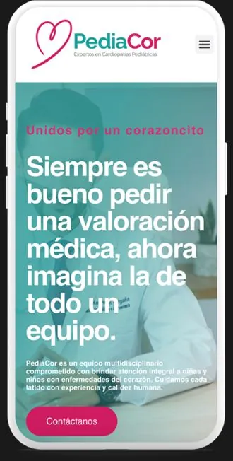 Sitio de PediaCor visto en celular