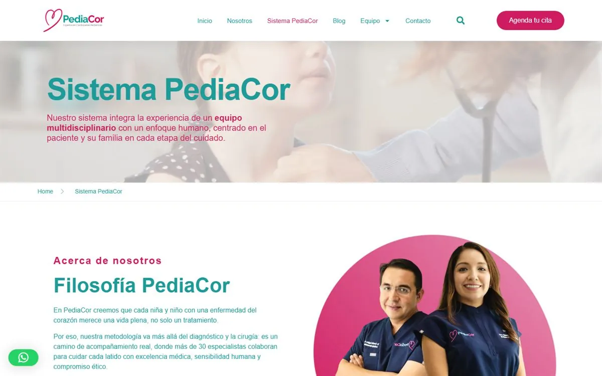 Página Sistema PediaCor del sitio de PediaCor