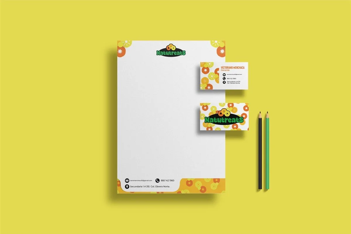 Papelería terminada: hoja membretada y tarjetas de presentación